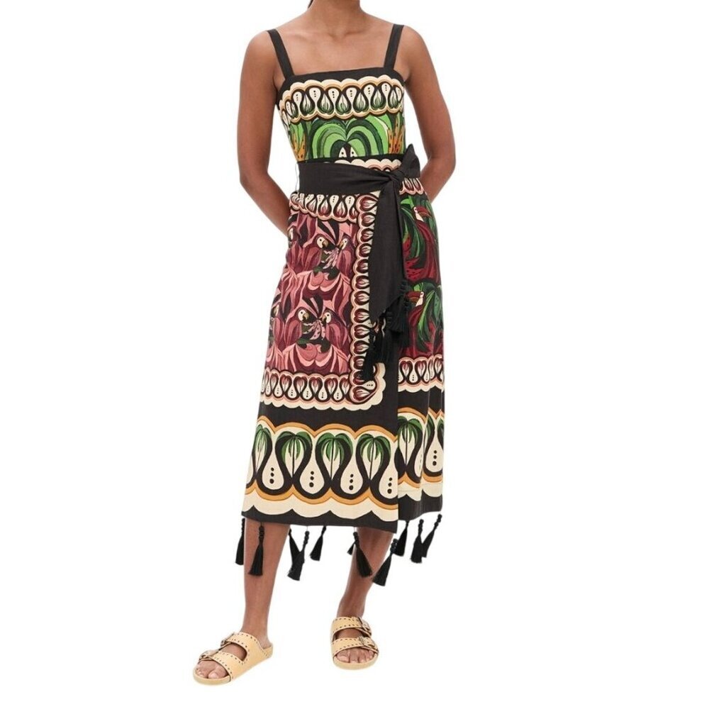 NWT Farm Rio Coconut Tree Flow Scarf Midi Linen Dress XS MSRP $280